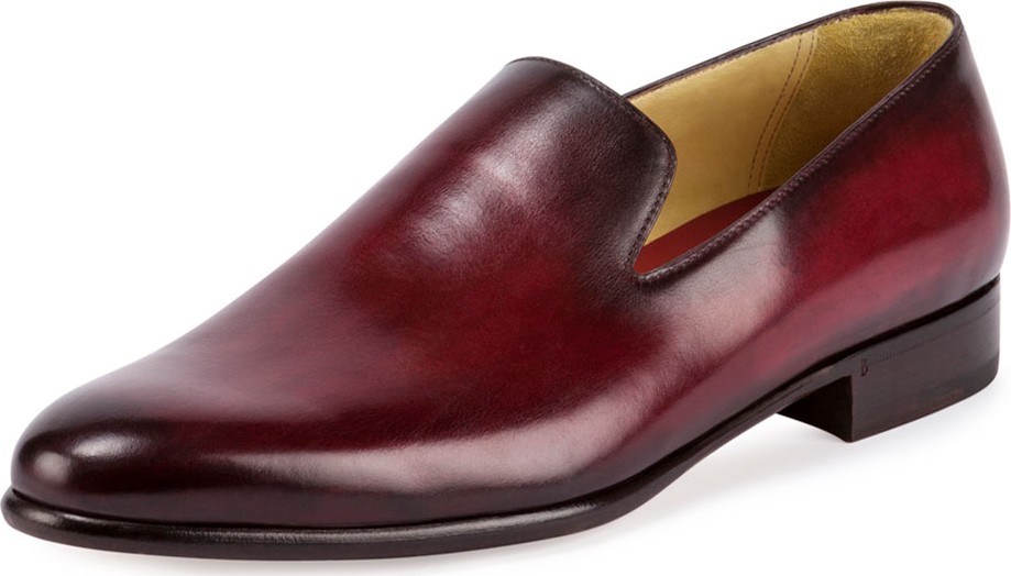 Berluti Leather Slip-On Dress Shoe, Red