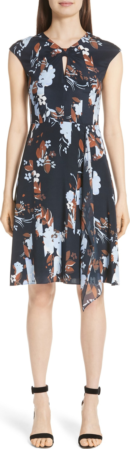 St. John Painted Floral Print Jersey Dress