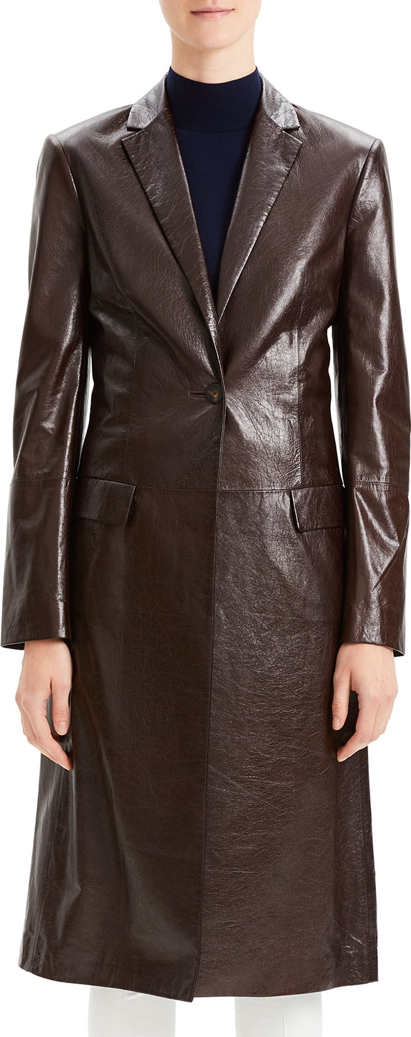 Theory Varnished Leather Single-Button Long Coat