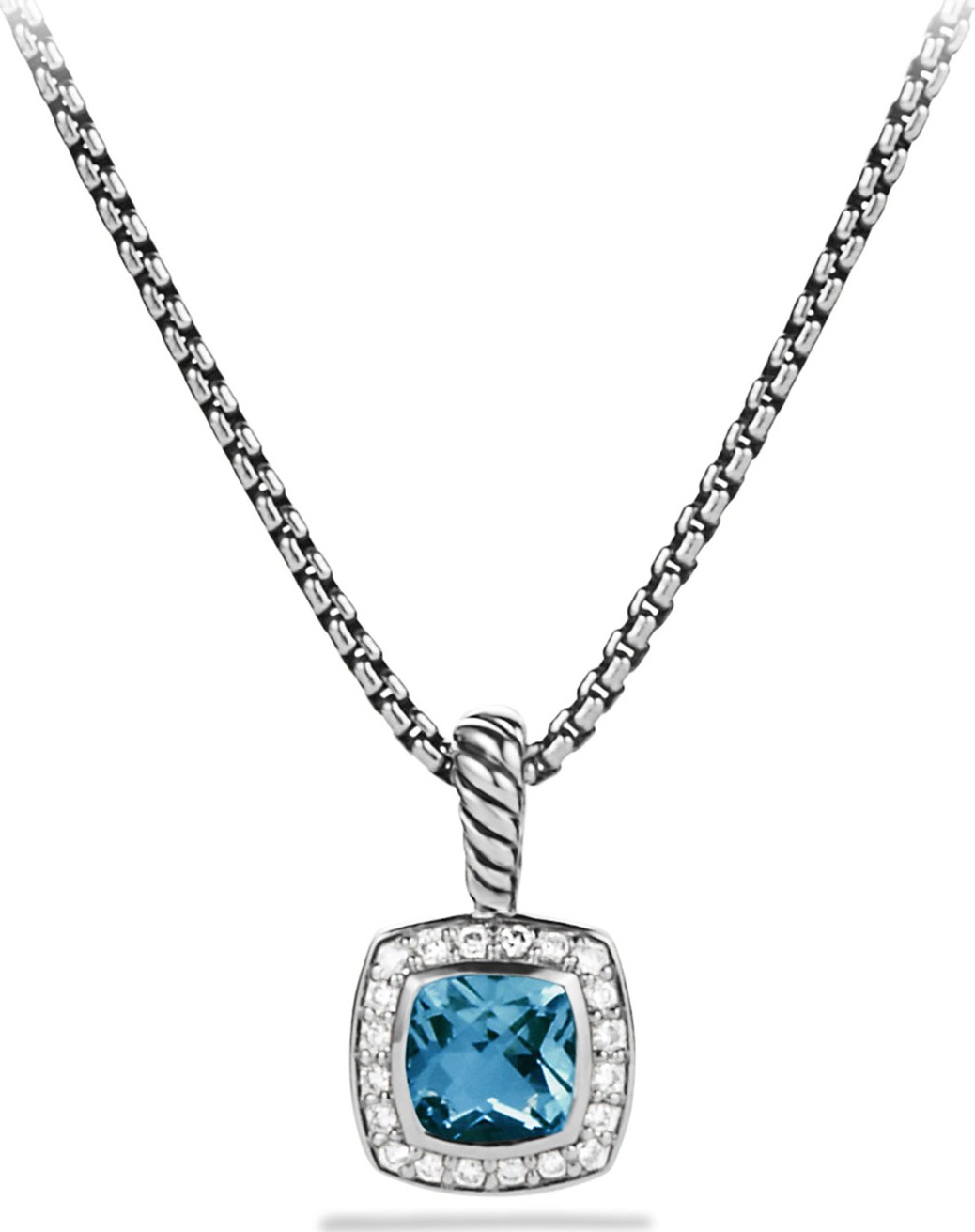 David Yurman Petite Albion Pendant with Hampton Blue Topaz and Diamonds on Chain