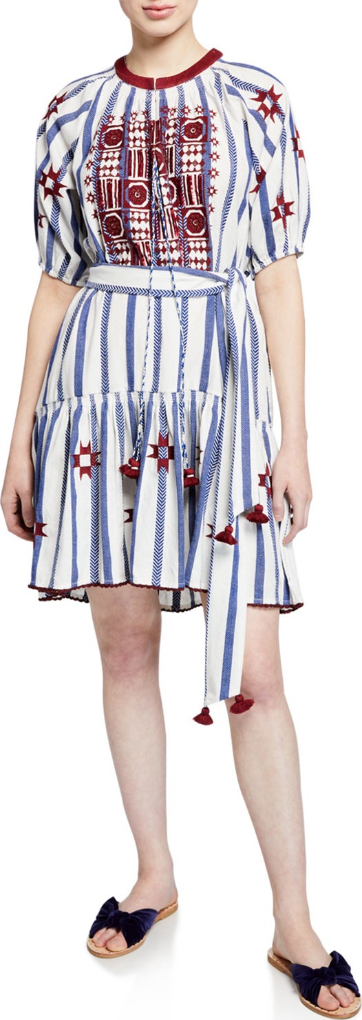 FIGUE Bria Embroidered Striped Dress