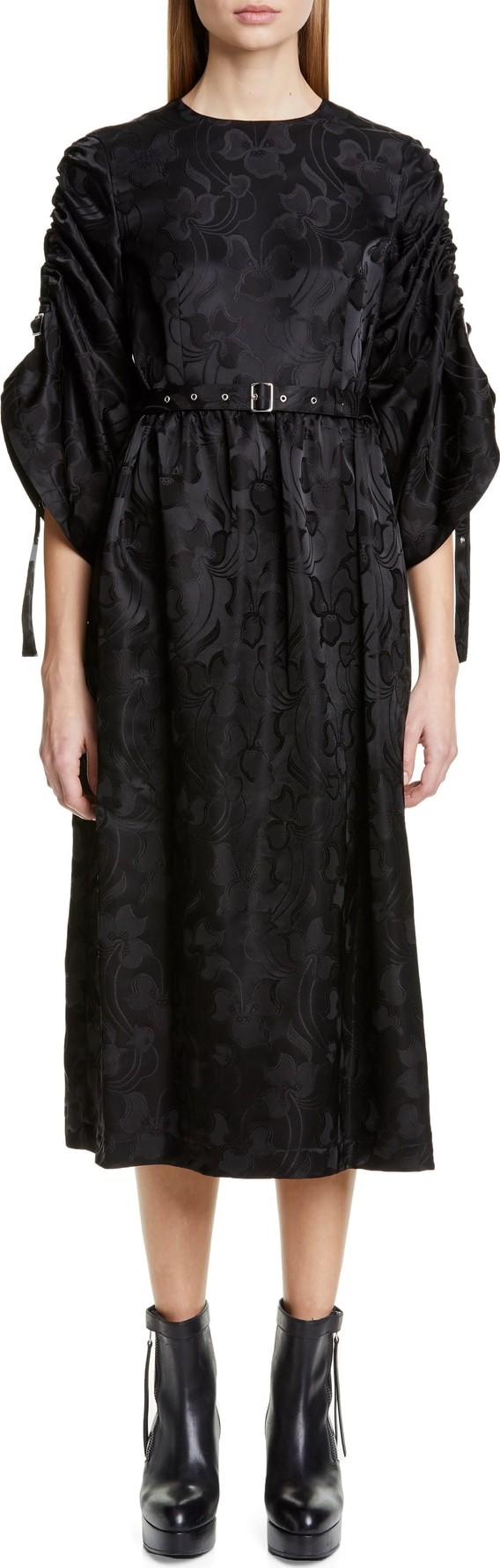 Noir Kei Ninomiya Belted Floral Jacquard Midi Dress