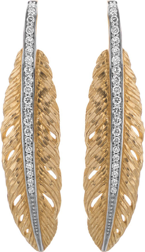 Michael Aram 18K Gold Drop Feather Earrings with Diamonds