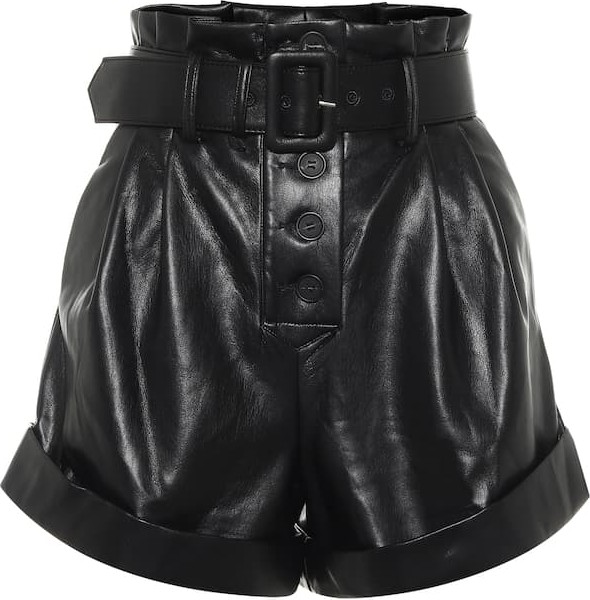 Self Portrait Belted faux-leather shorts