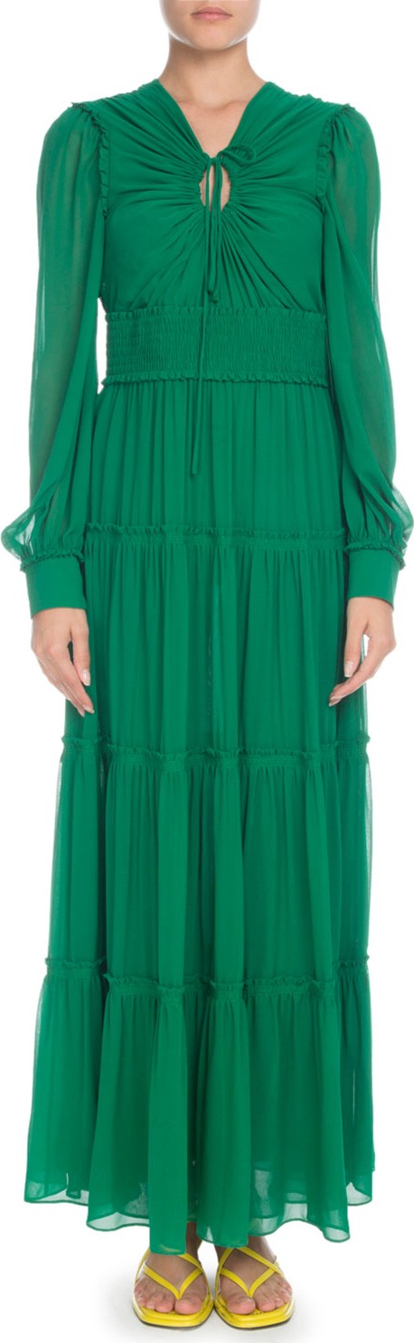 Proenza Schouler Keyhole-Front Long-Sleeve Silk Chiffon Long Peasant Dress