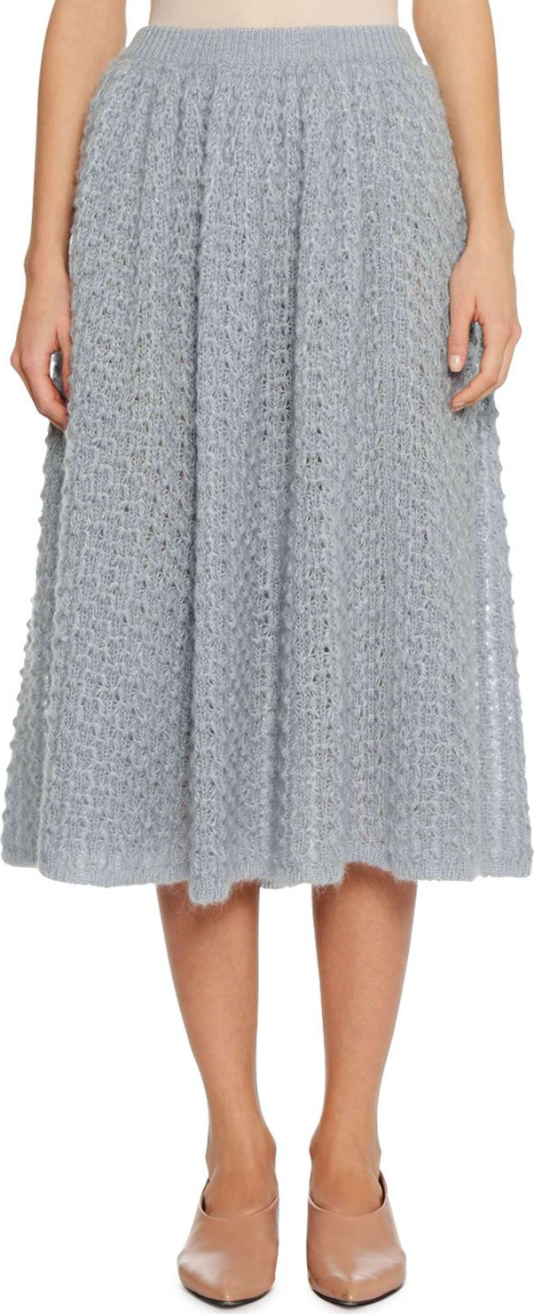 Jil Sander Full A-Line Open-Weave Mohair-Silk Midi Skirt