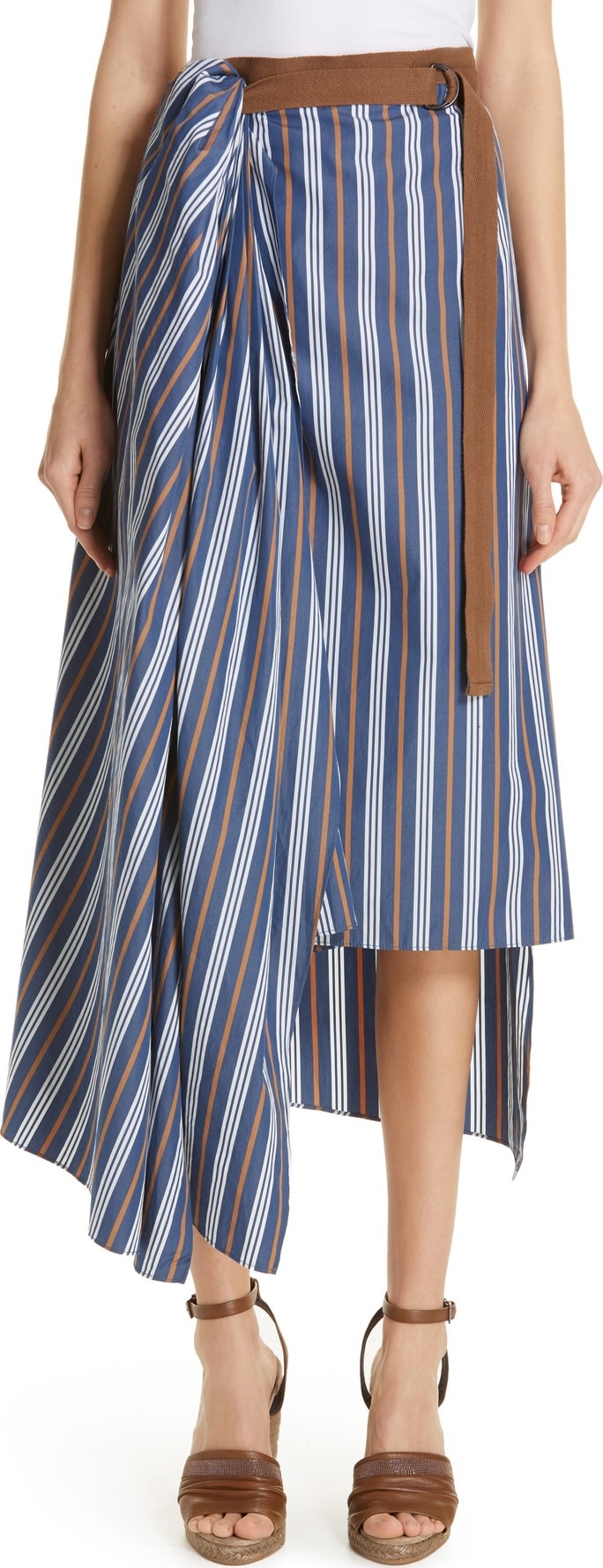 Brunello Cucinelli Stripe Cotton Poplin Wrap Skirt