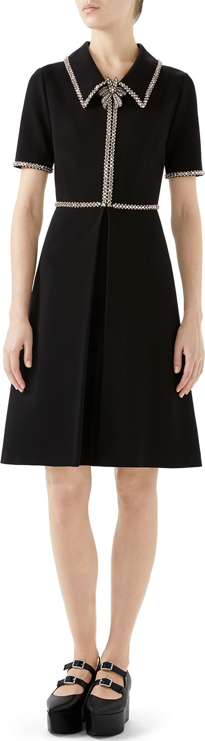 Gucci Crystal-Trim Short-Sleeve Fit-and-Flare Stretch-Jersey Dress Gucci Crystal-Trim Short-Sleeve Fit-and-Flare Stretch-Jersey Dress