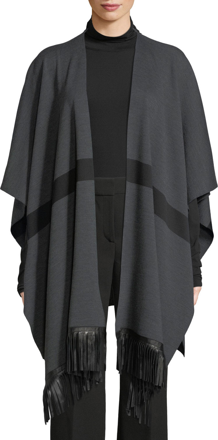 St. John Milano Knit Striped Wrap w/ Leather Fringe