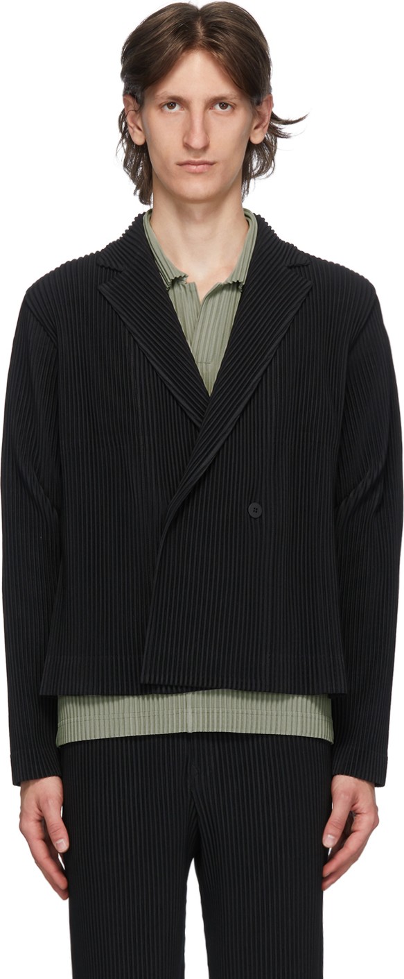 Homme Plissé Issey Miyake Black Tailored Pleats 2 Double-Breasted Blazer