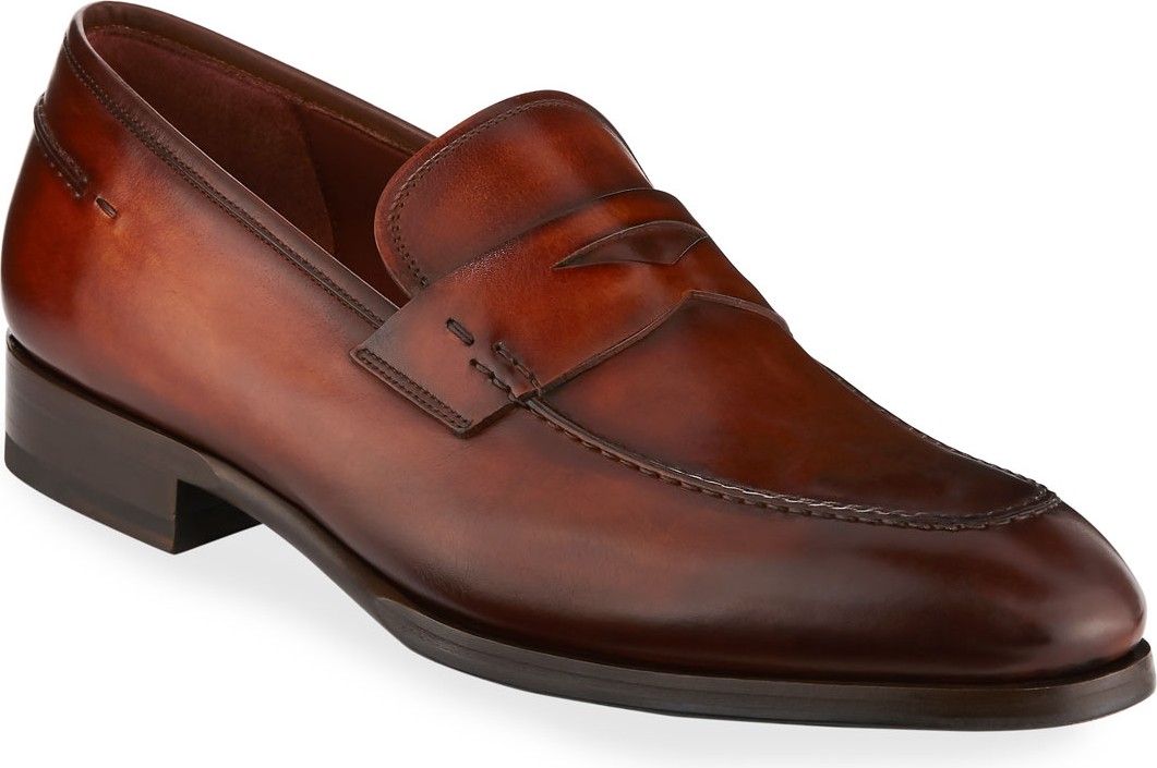 MAGNANNI Smooth Leather Penny Loafer, Brown
