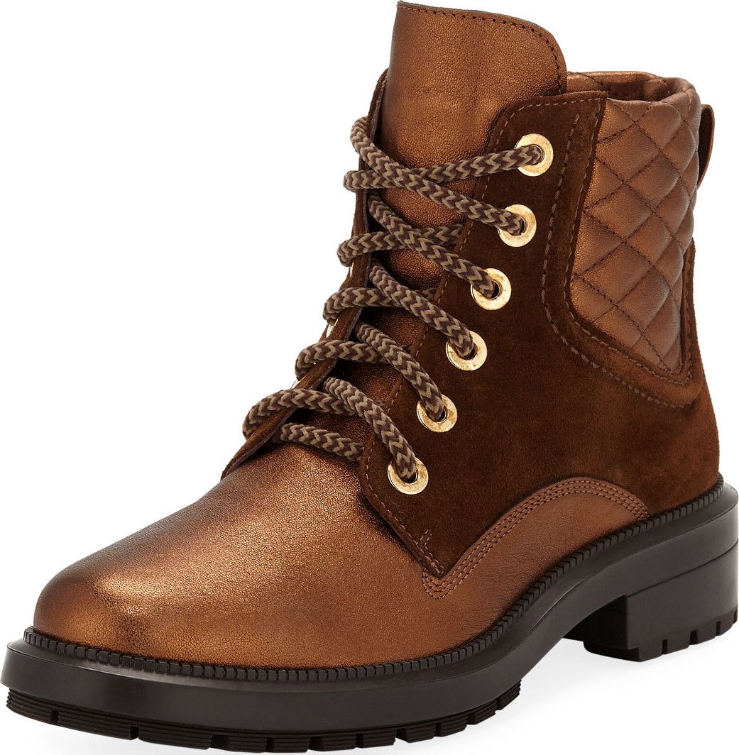 Aquatalia Lainey Metallic and Suede Lace-Up Booties