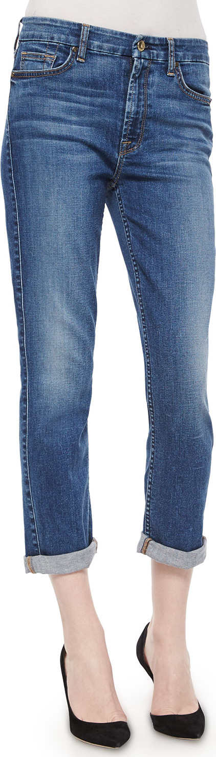 Jen7 Lavierra Wash Cropped Roll-Cuff Jeans, Navy