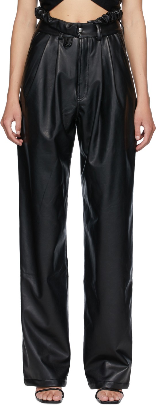 Markoo Black Faux-Leather 'The Pleat' Trousers