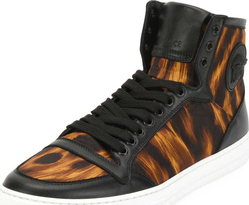 Versace Men's Flame-Pattern High-Top Sneakers Versace Men's Flame-Pattern High-Top Sneakers