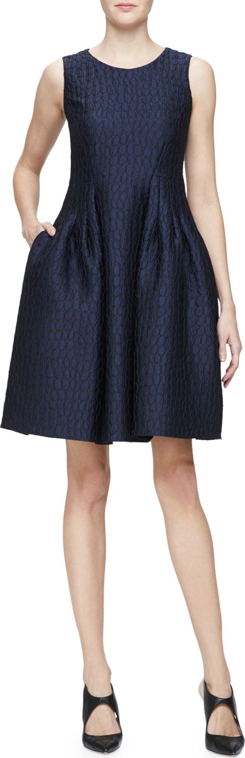 Armani Collezioni Sleeveless Fit-&-Flare Dress, Indigo/Multi