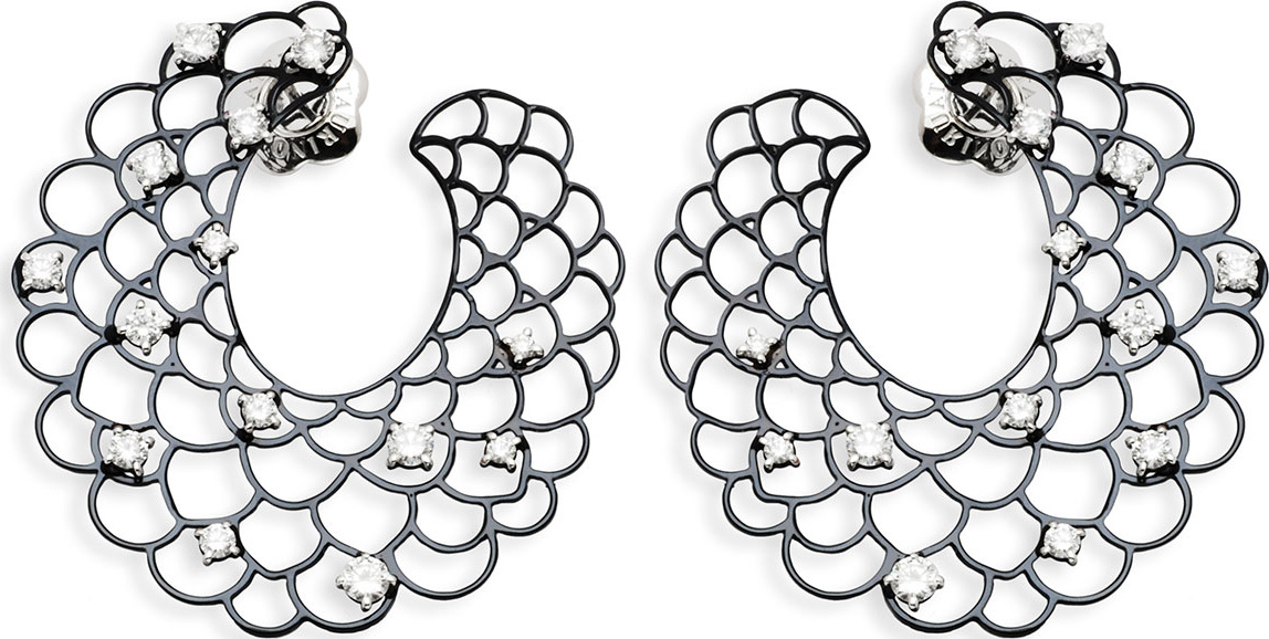 Staurino Fratelli 18k White Gold Open Diamond Crescent Earrings