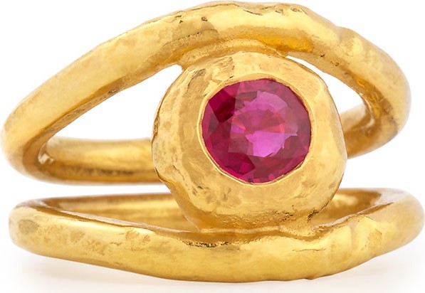 Jean Mahie Fleur 22K Gold Ruby Ring, Size 6