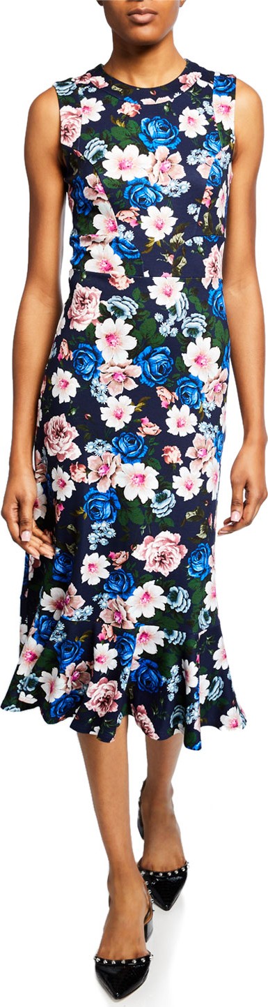 Erdem Grazia Sleeveless Flounce-Hem Midi Dress