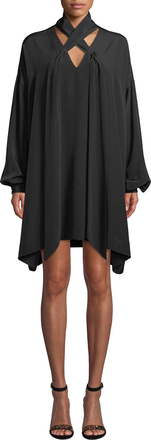 DIANE von FURSTENBERG Jessamine Lace-Up Silk Long-Sleeve Short Dress