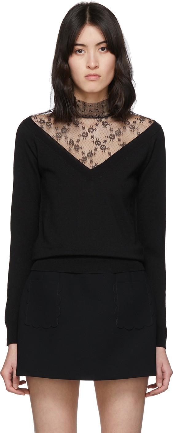 RED Valentino Black Lace Turtleneck