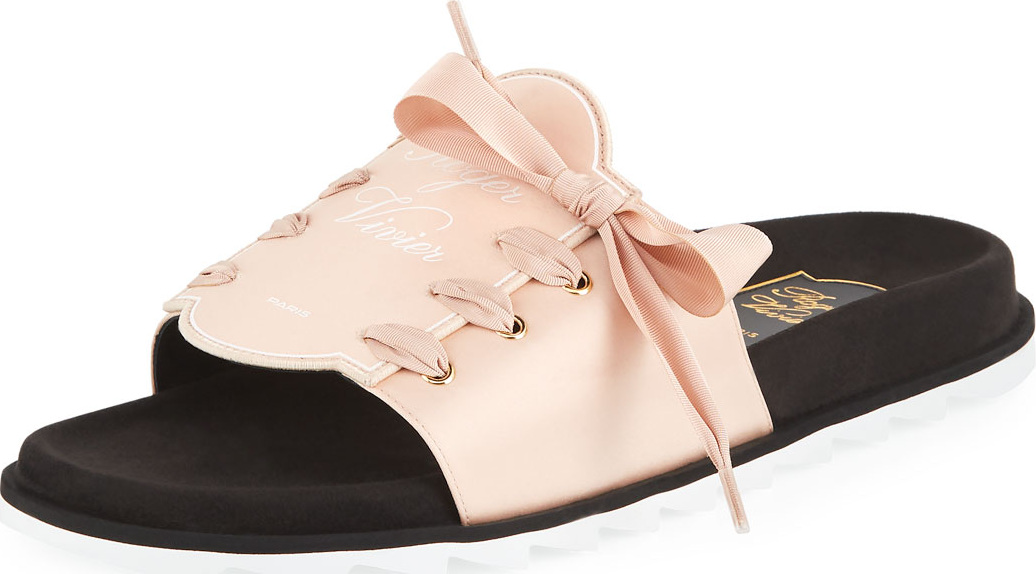 Roger Vivier Etiquette Slidy Viv Corset Logo Satin Slide Sandal Roger Vivier Etiquette Slidy Viv Corset Logo Satin Slide Sandal
