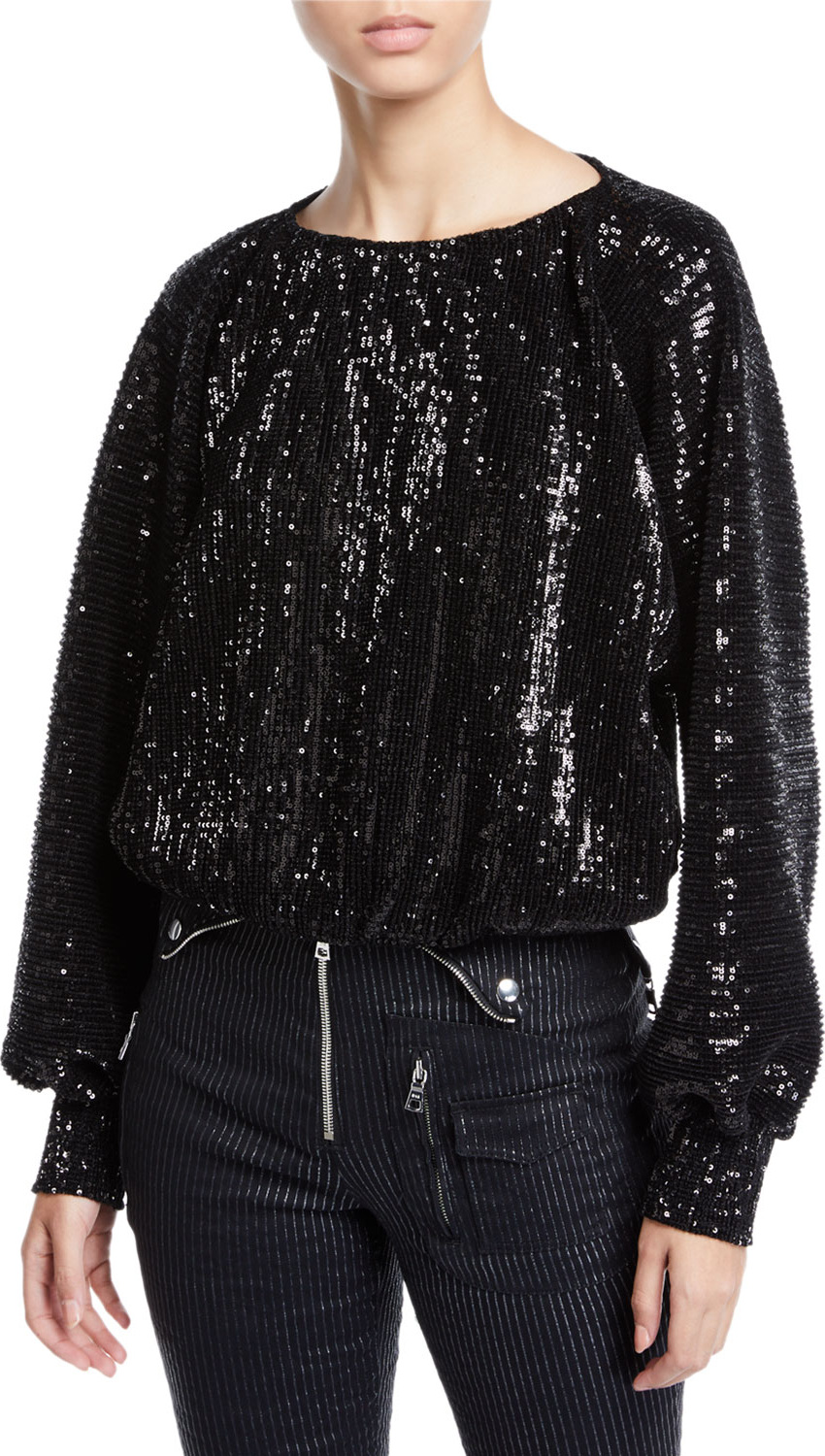 RtA Pippa Sequin Long-Sleeve Top