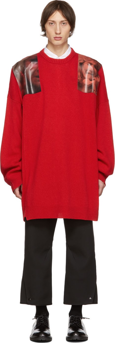 Raf Simons Red Oversized Patches Sweater