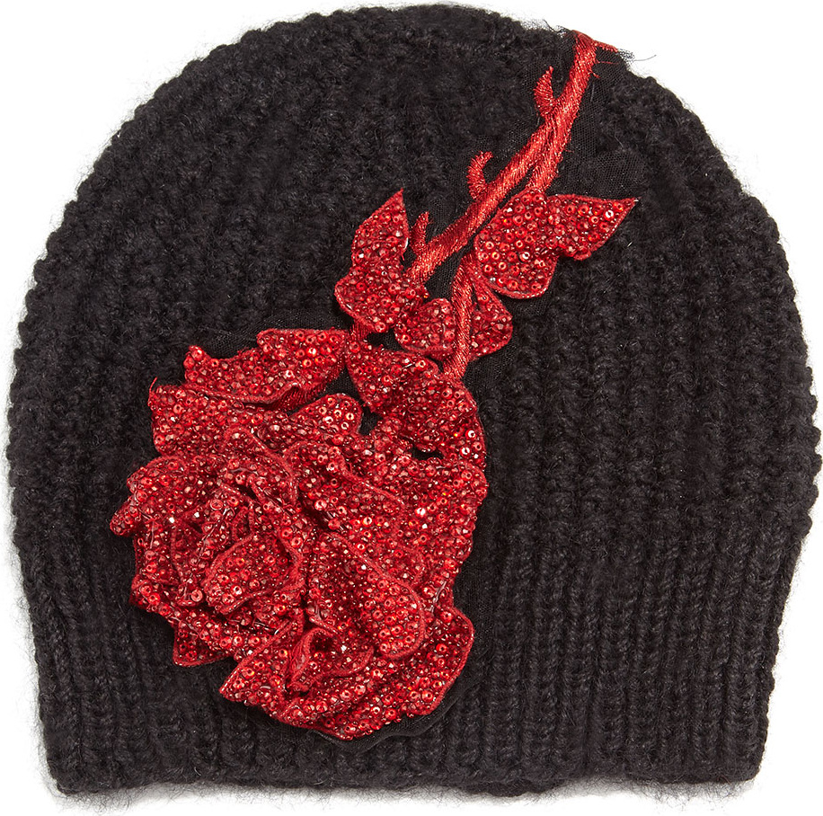 Jennifer Behr Crystal Rose Knit Beanie Hat