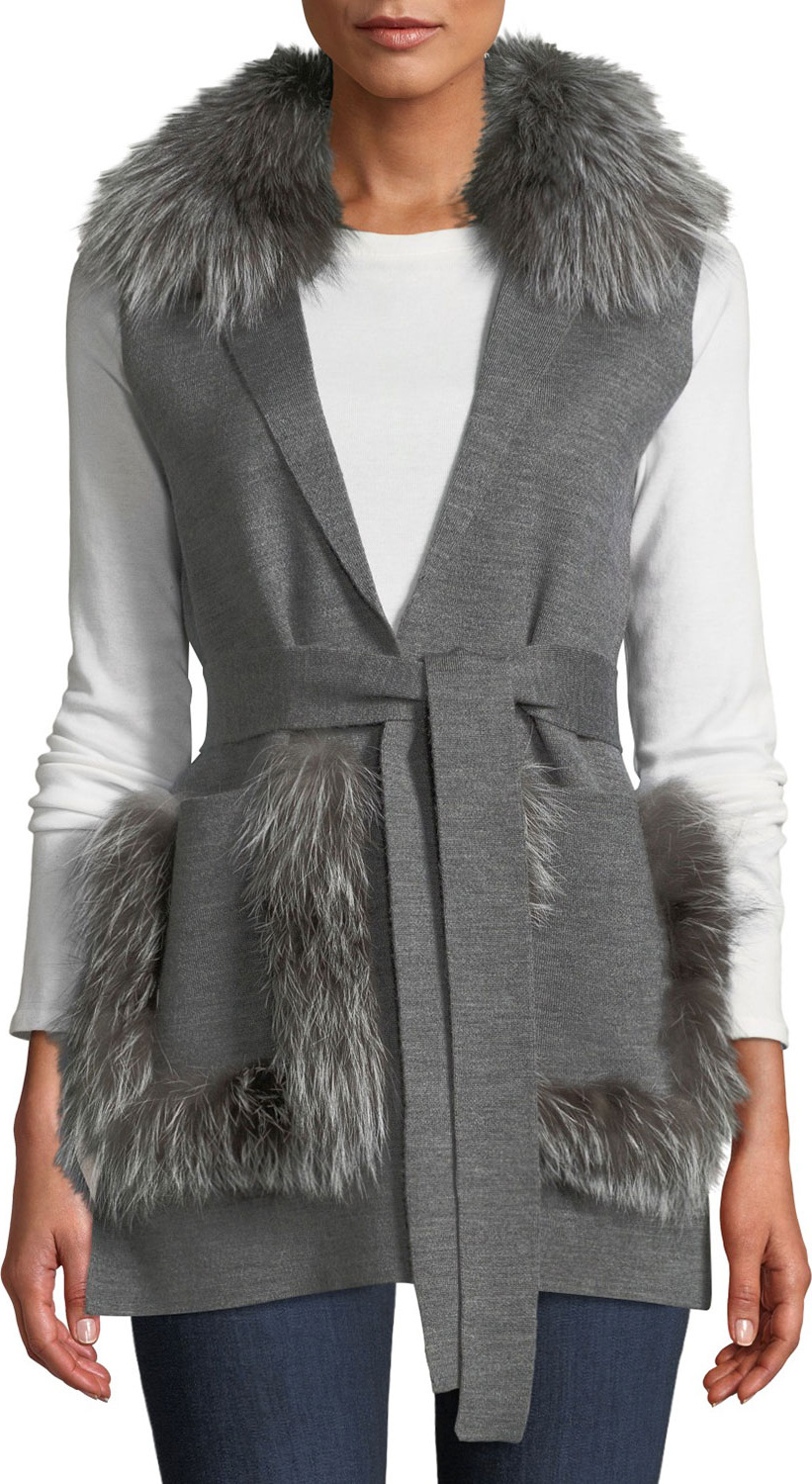 KOBI HALPERIN Lynn Sweater Vest w/ Fur Trim