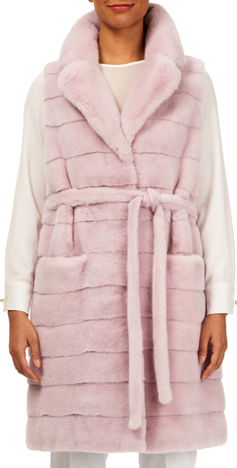 Gorski Horizontal Mink Mid-Length Vest w/ Belt