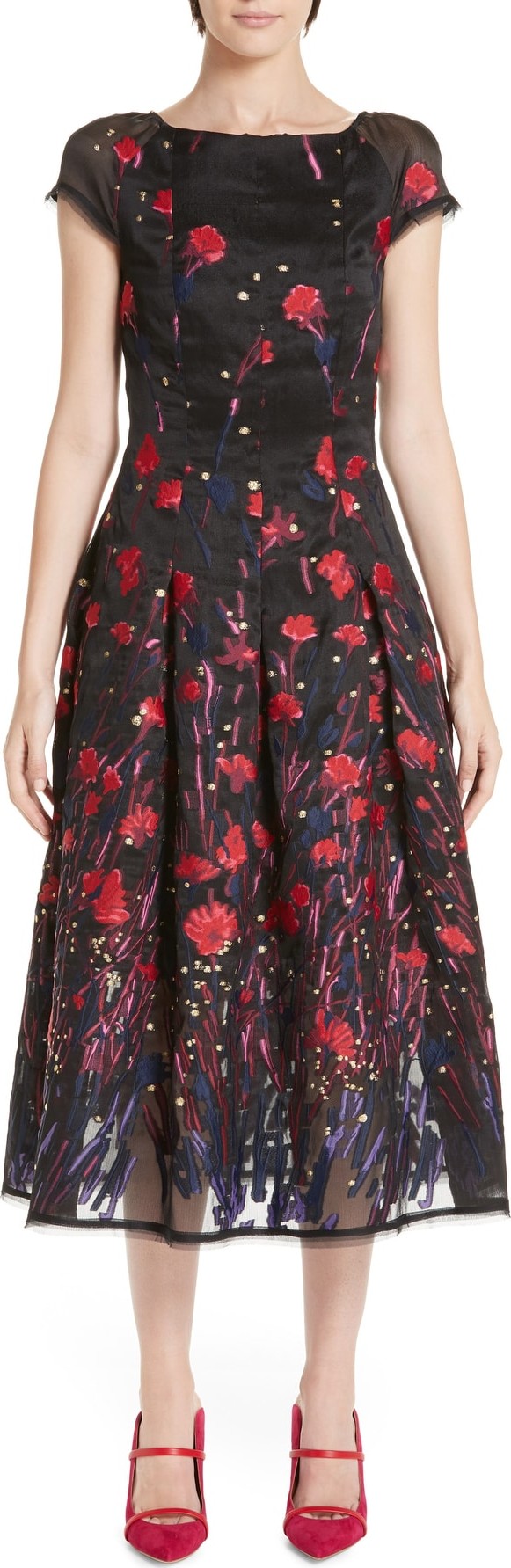 Talbot Runhof Poppy Fil Coupé Tea Length Dress