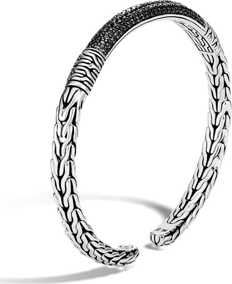 John Hardy Classic Chain Flex Cuff w/ Black Sapphires & Spinel, Size L