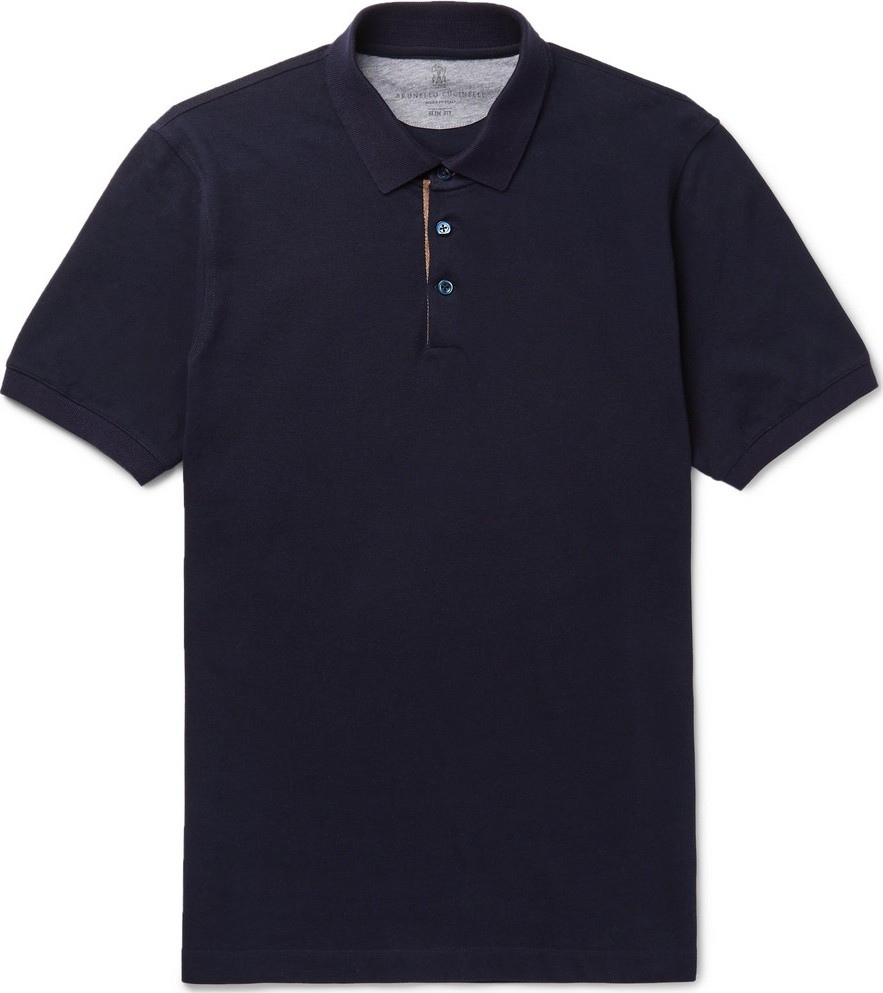 Brunello Cucinelli Slim-Fit Grosgrain-Trimmed Cotton-Piqué Polo Shirt