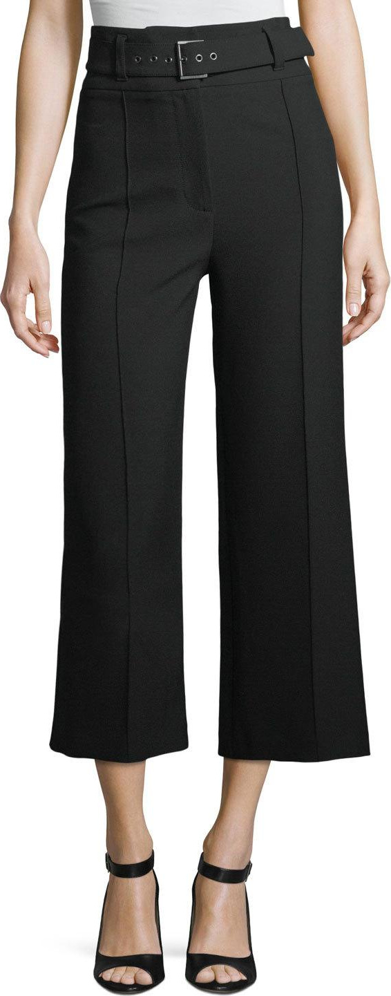 Veronica Beard Lyla High-Waist Wide-Leg Crop Crepe Pants