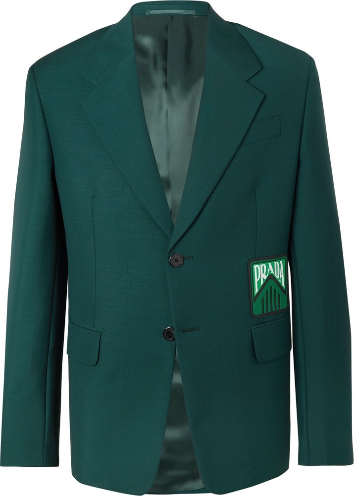 Prada Bottle-Green Slim-Fit Logo-Appliquéd Mohair and Wool-Blend Blazer