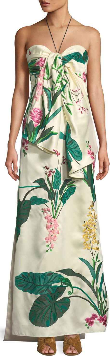 Johanna Ortiz Market Gardens Satin Twill Gown with Removable Train