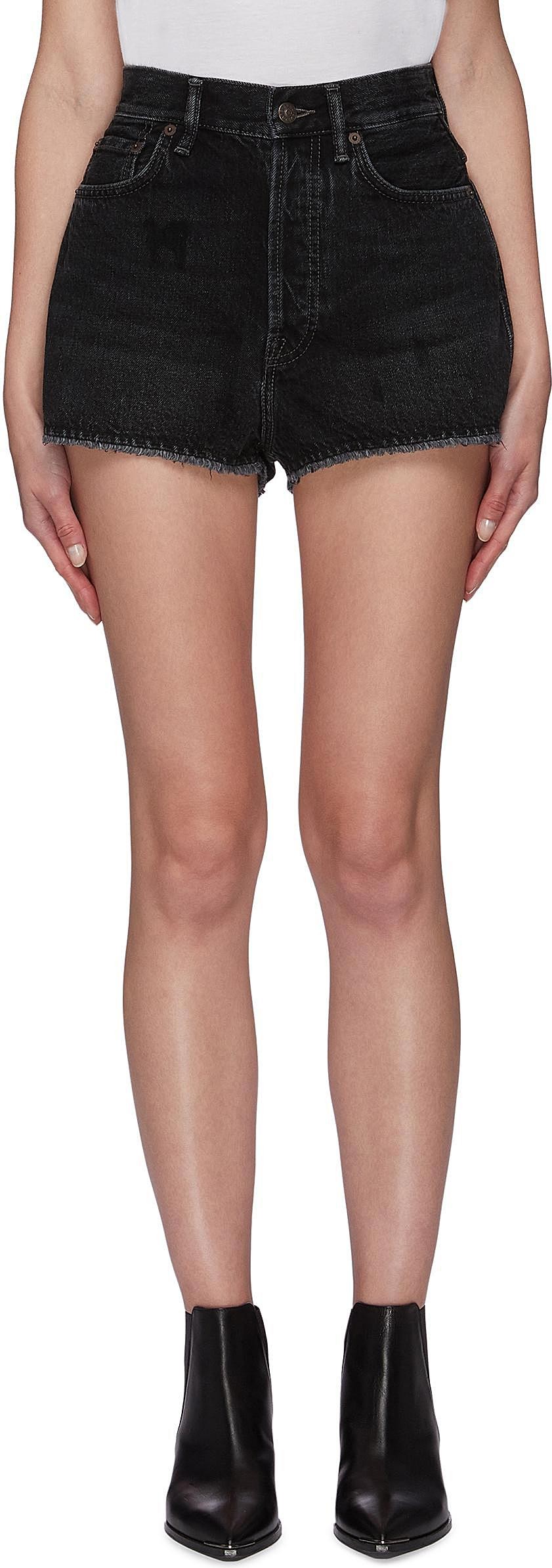 Acne Studios Vintage black wash raw hem mini denim shorts