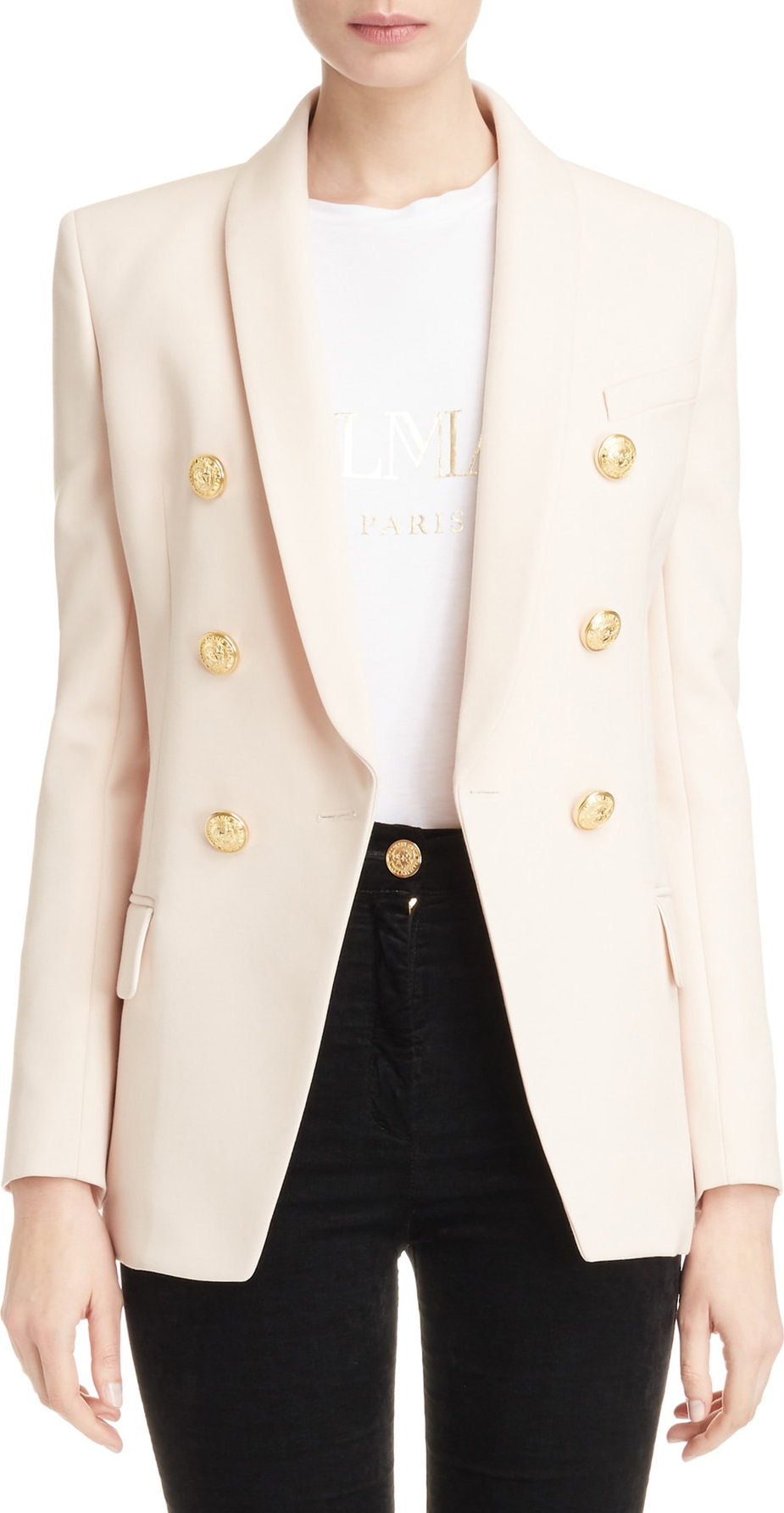 Balmain Long Double Breasted Wool Blazer
