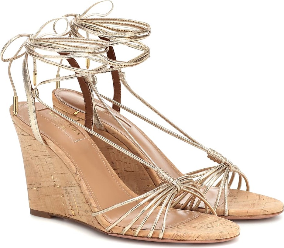 Aquazzura Whisper 85 leather wedge sandals