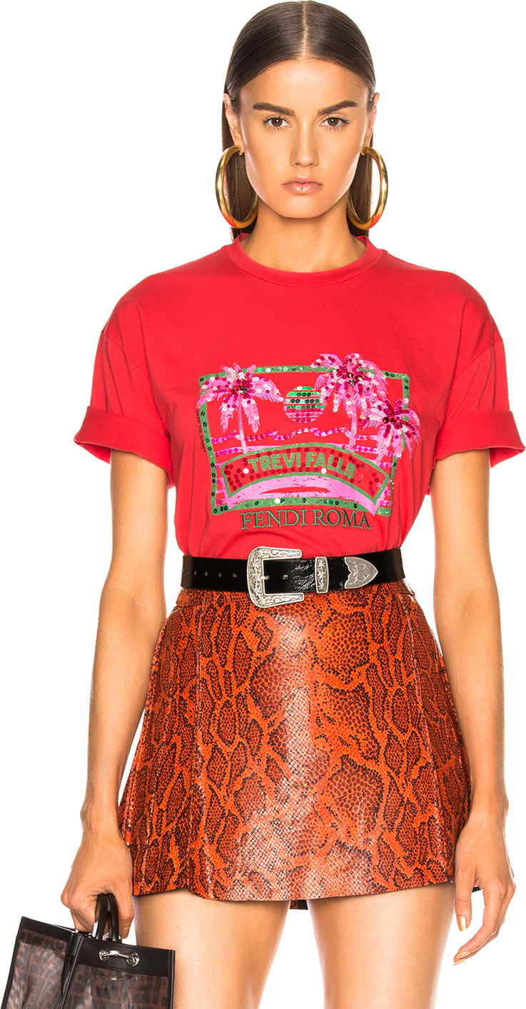 Fendi Trevi Falls Embellished Graphic Tee