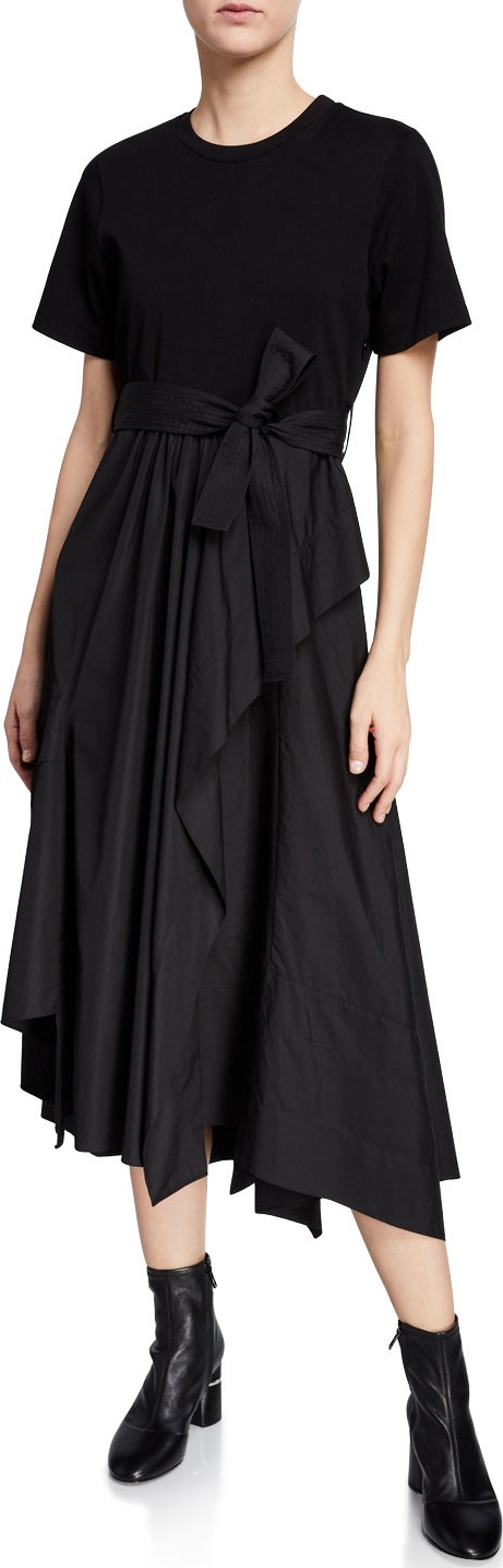 3.1 Phillip Lim Belted Crewneck Poplin Combo Tee Dress