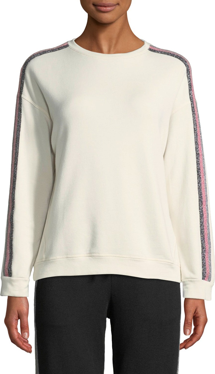 Velvet By Graham & Spencer Colby Racer-Stripe Metallic Pullover Top