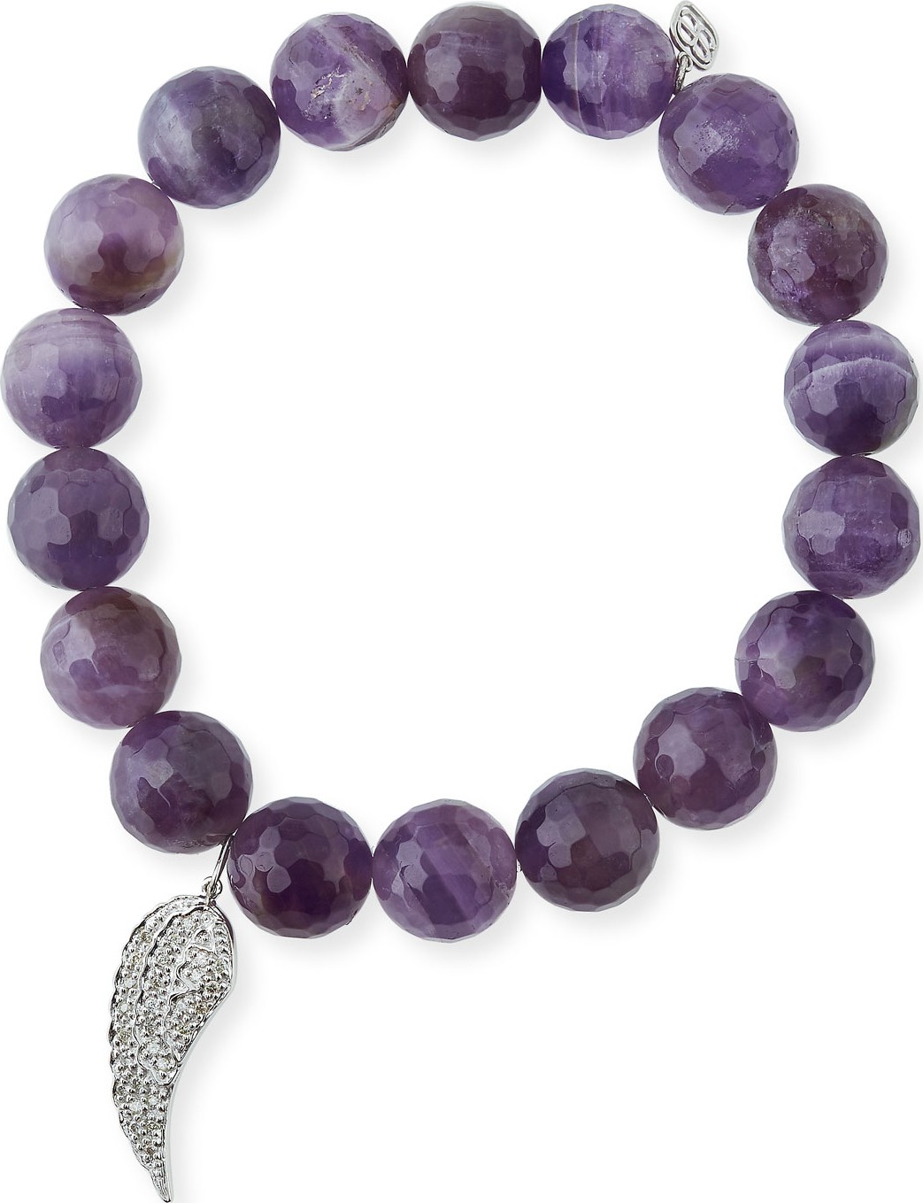 Sydney Evan 10mm Amethyst Beaded Bracelet with Diamond Wing Charm