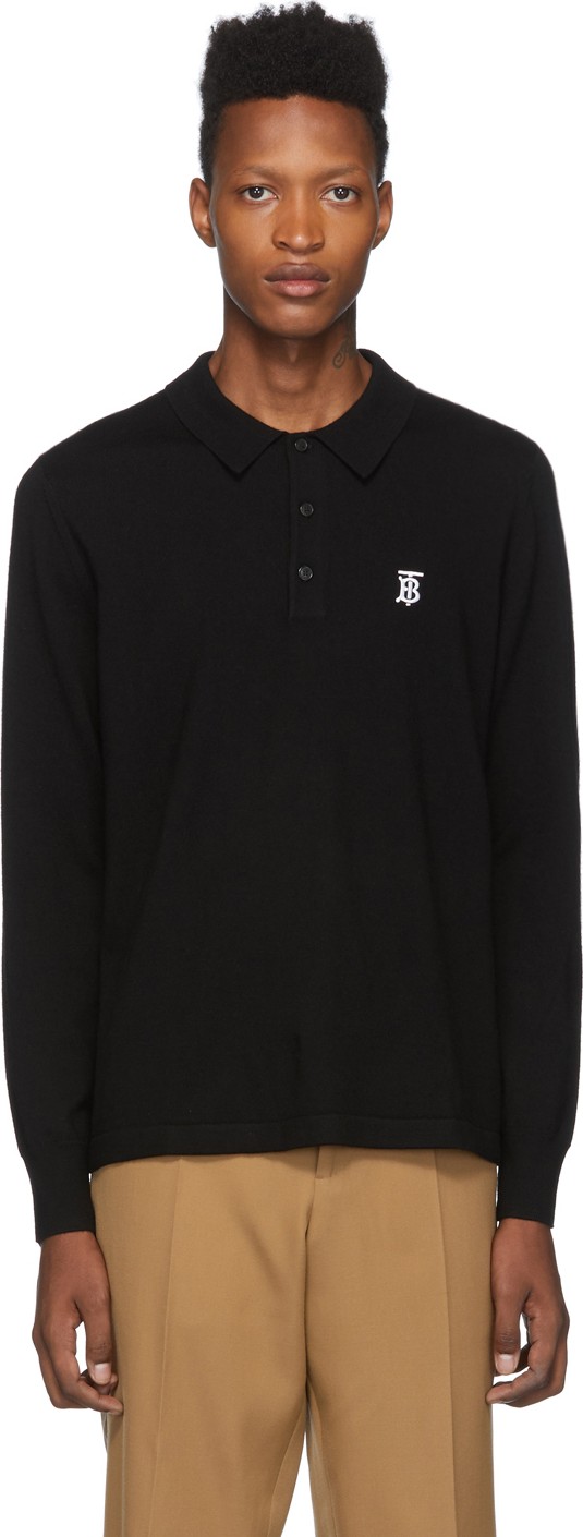Burberry London England Black Merino Monogram Douglas Polo