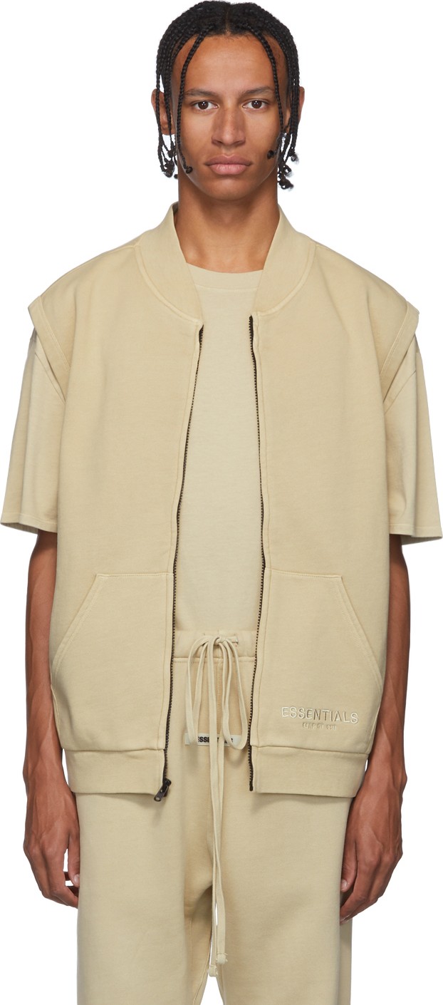 Essentials SSENSE Exclusive Beige Sleeveless Zip-Up Sweater