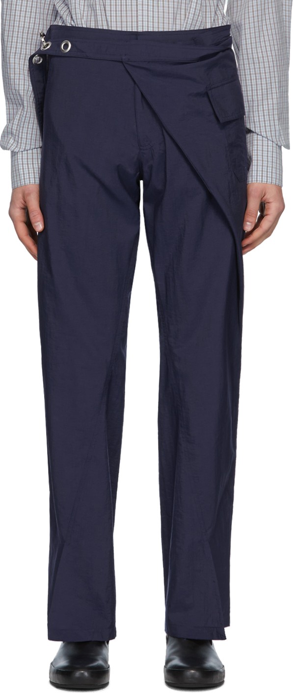 Bianca Saunders Navy Wrapped Split Cuff Trousers