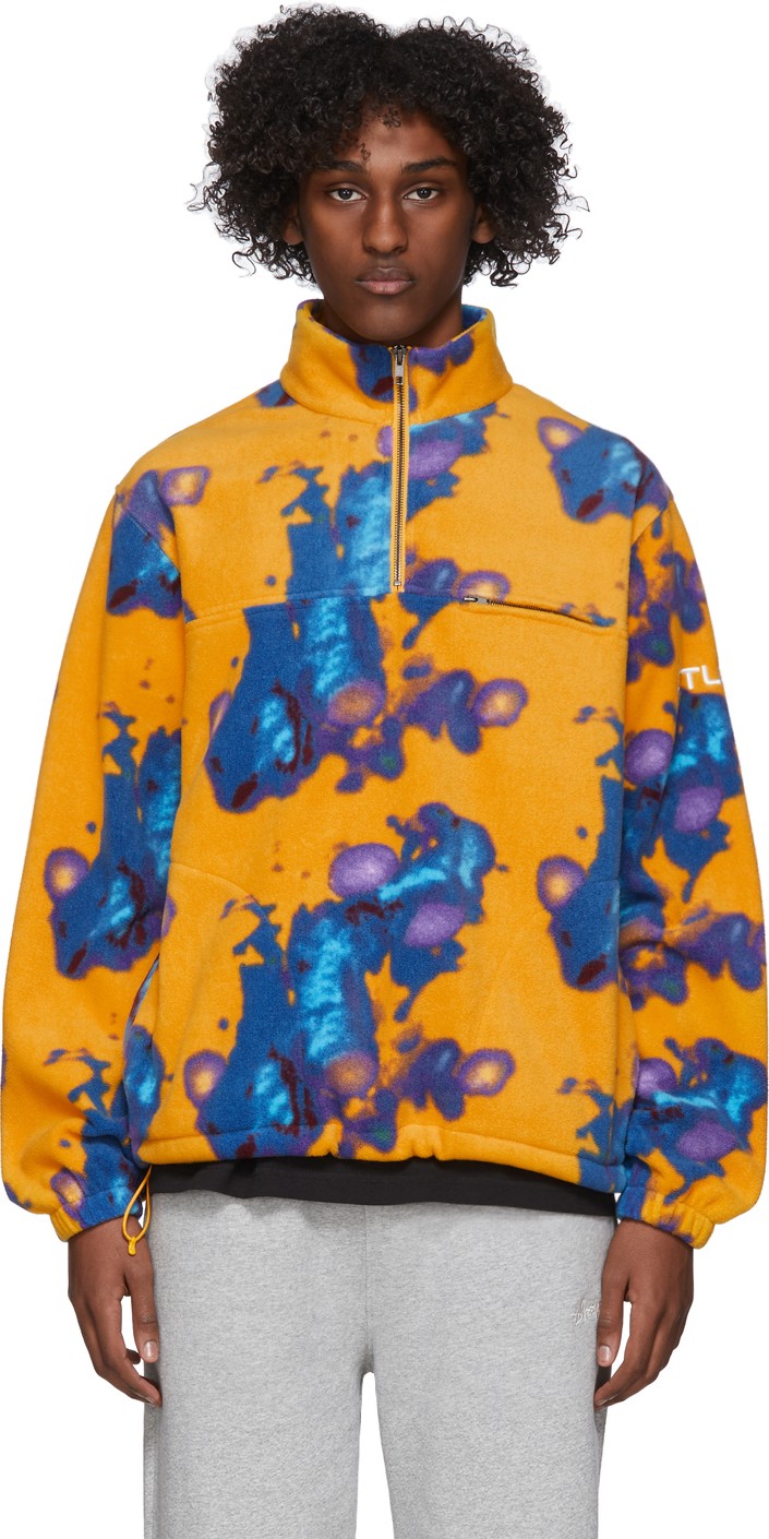 Stussy Yellow & Blue Tie-Dye Polar Mock Sweater