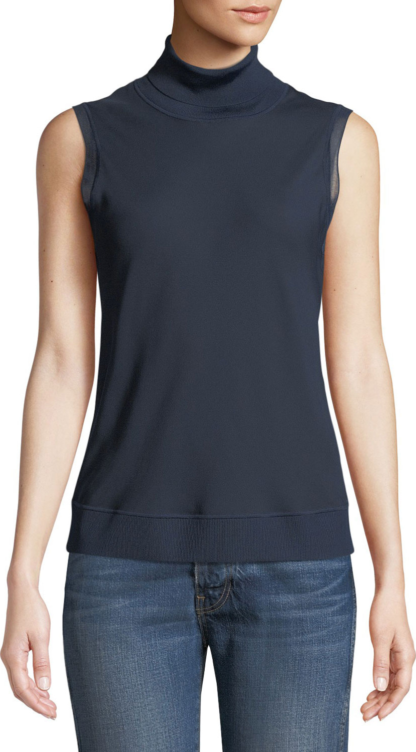 Theory Silk Bias Turtleneck Sleeveless Top
