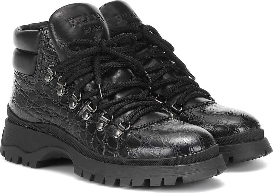 Prada Croc-effect leather ankle boots